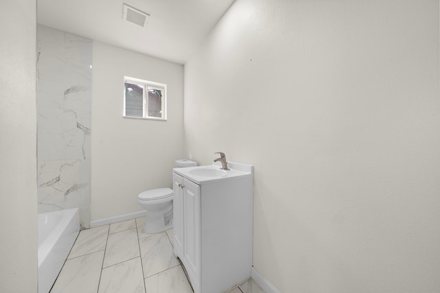 full bathroom featuring vanity, toilet, and independent shower and bath