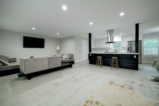 living room with light wood-type flooring