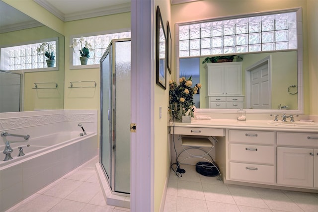 851 Elm Dr, Brenham, TX 77833 - bathroom featuring tile patterned flooring, plenty of natural light, a bath, and crown molding