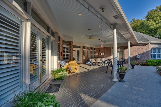 851 Elm Dr, Brenham, TX 77833 - view of patio / terrace featuring french doors and a ceiling fan