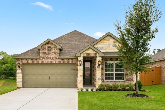 view of front of home featuring a front lawn and a garage