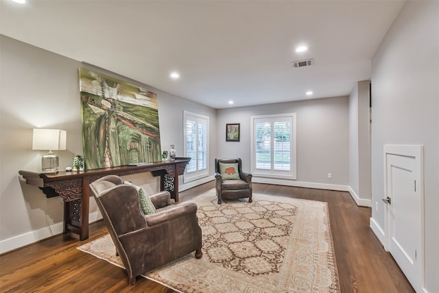 living area featuring dark wood-type flooring