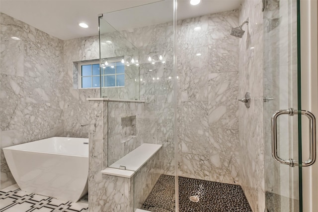 bathroom with plus walk in shower