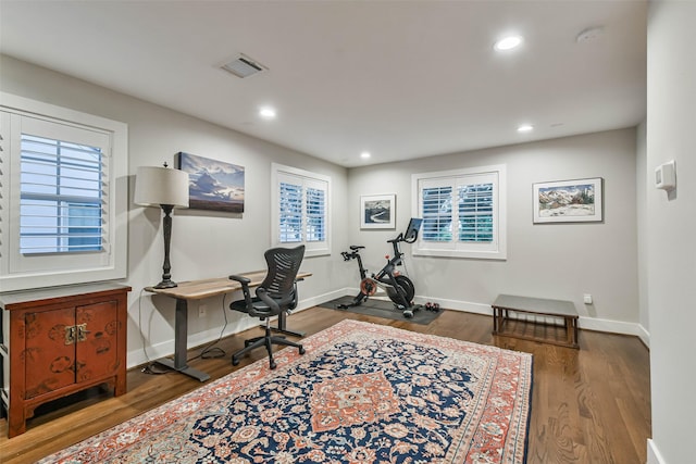 office area featuring plenty of natural light and dark wood-type flooring