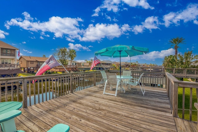 dock area featuring a deck with water view