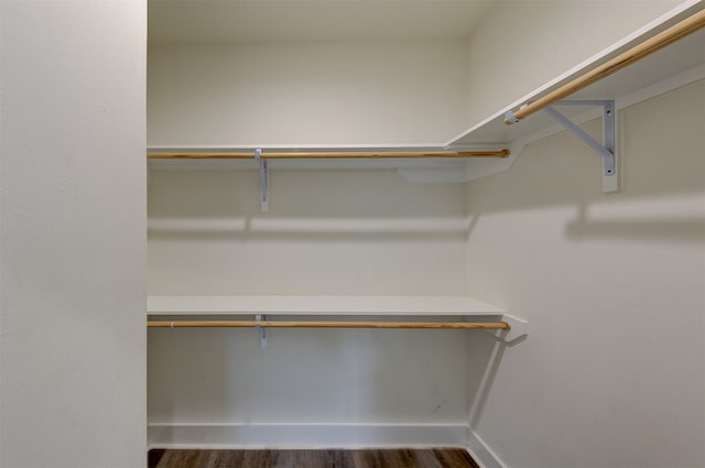 spacious closet with dark wood-type flooring