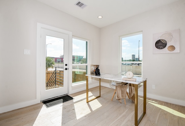 home office featuring light hardwood / wood-style flooring