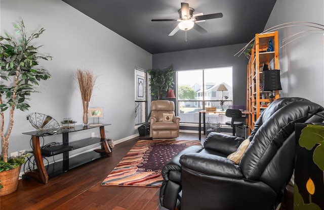 interior space featuring dark hardwood / wood-style floors and ceiling fan