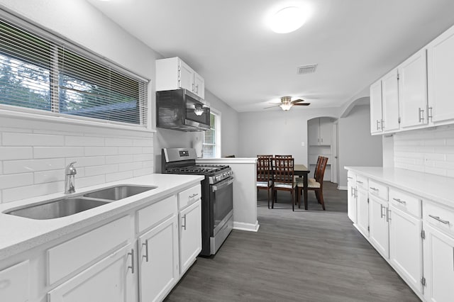 kitchen featuring appliances with stainless steel finishes, white cabinets, sink, and dark wood-type flooring