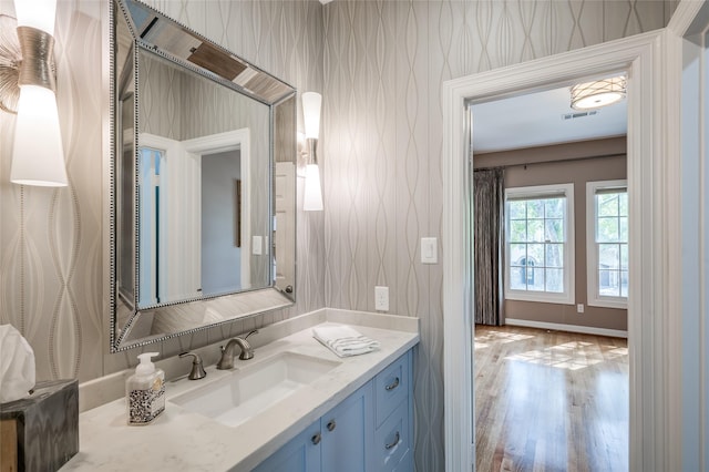 bathroom featuring wood-type flooring and vanity