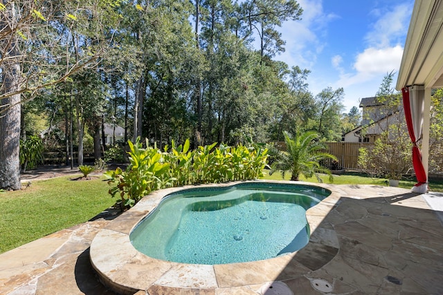 view of pool with a yard and a patio