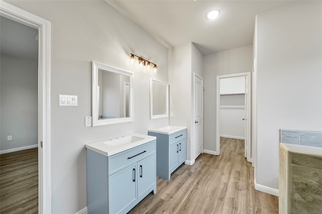 bathroom with vanity and wood-type flooring