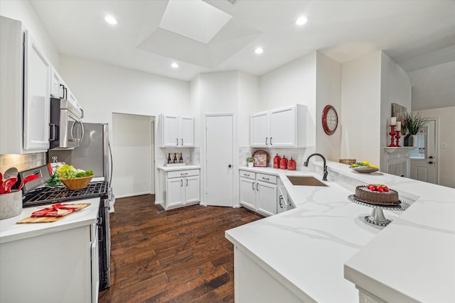 kitchen featuring decorative backsplash, appliances with stainless steel finishes, sink, and dark hardwood / wood-style floors