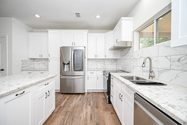 kitchen featuring sink, appliances with stainless steel finishes, and white cabinetry