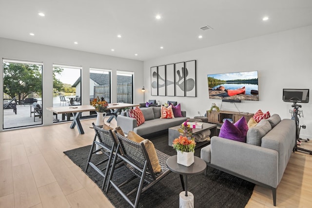 living room with light hardwood / wood-style floors