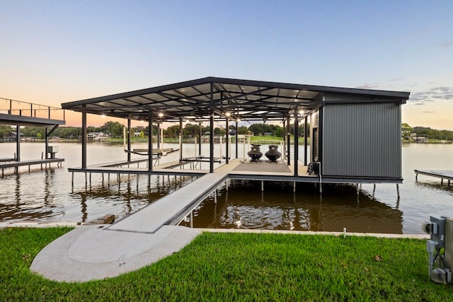 view of dock with a water view