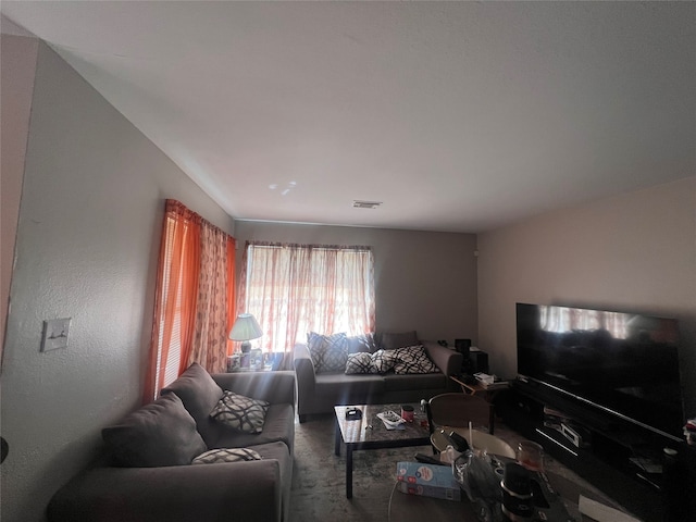 living room featuring vaulted ceiling