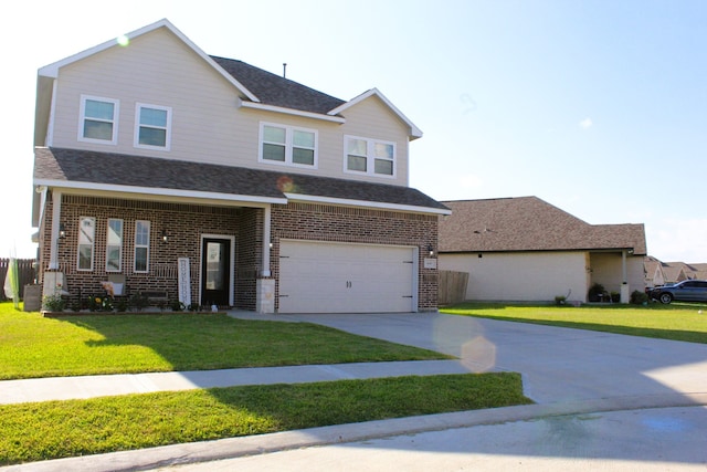 view of front facade featuring a front yard and a garage