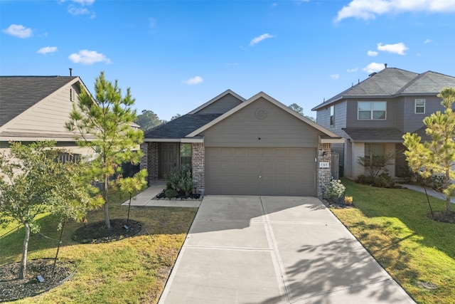 craftsman house with a front lawn and a garage