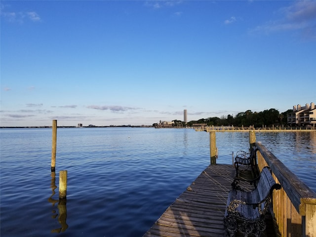 dock area featuring a water view