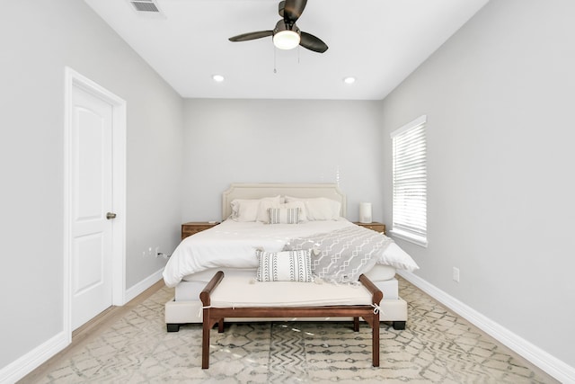 bedroom featuring ceiling fan