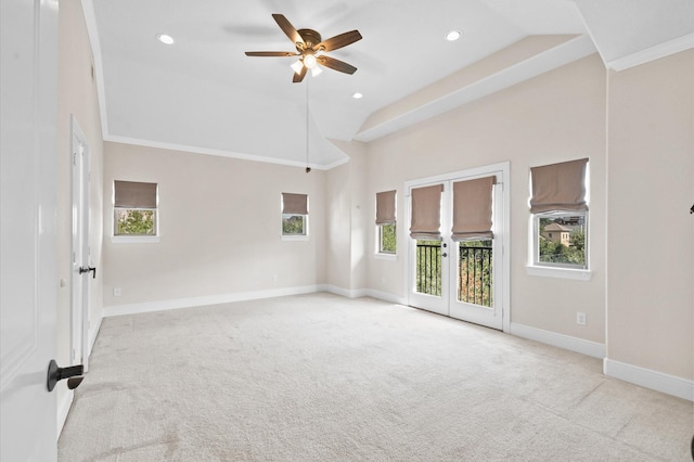 2523 Maxroy St, Houston, TX 77007 - spare room featuring a ceiling fan, carpet floors, baseboards, recessed lighting, and french doors