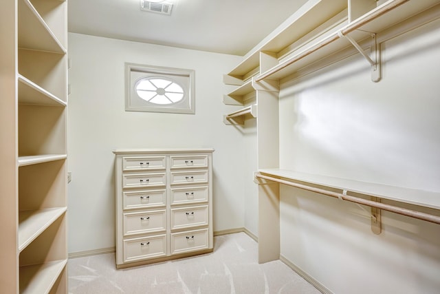 spacious closet with light colored carpet