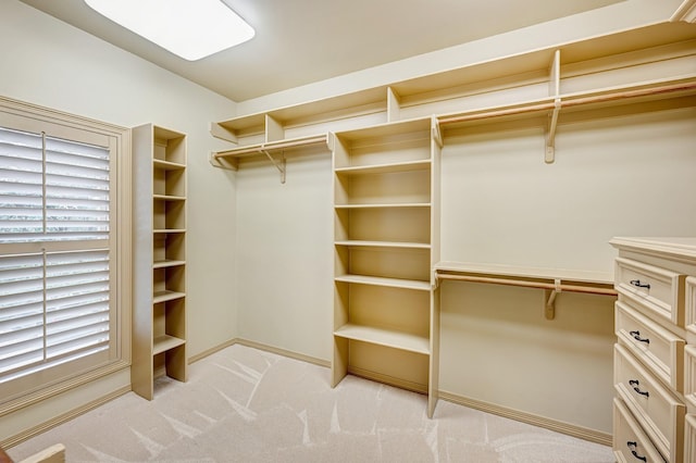 spacious closet featuring light carpet