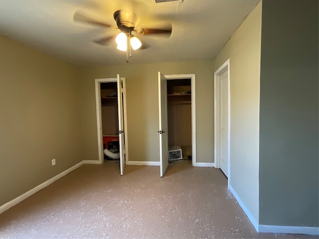 unfurnished bedroom featuring ceiling fan