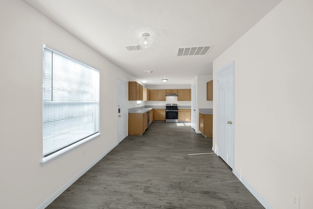 hall with sink and dark hardwood / wood-style floors