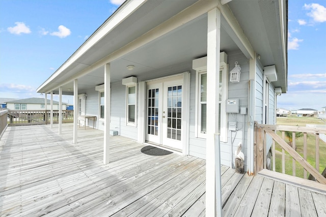 wooden terrace with french doors