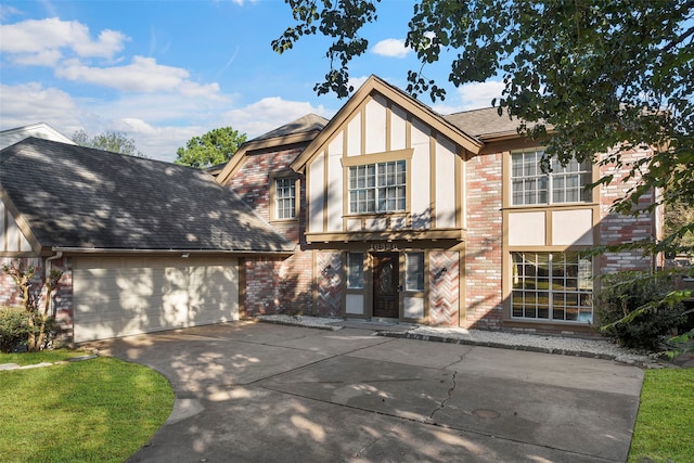 tudor home with a garage