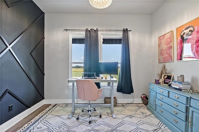 office area featuring light hardwood / wood-style flooring