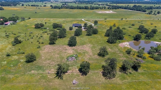 bird's eye view with a rural view and a water view