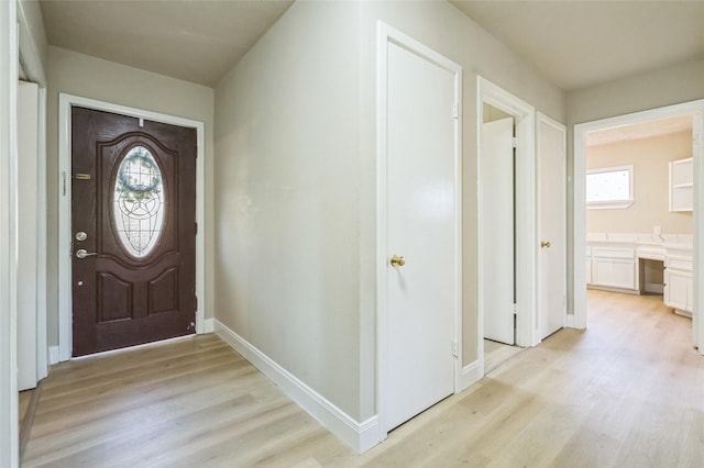 foyer entrance with a healthy amount of sunlight and light hardwood / wood-style floors