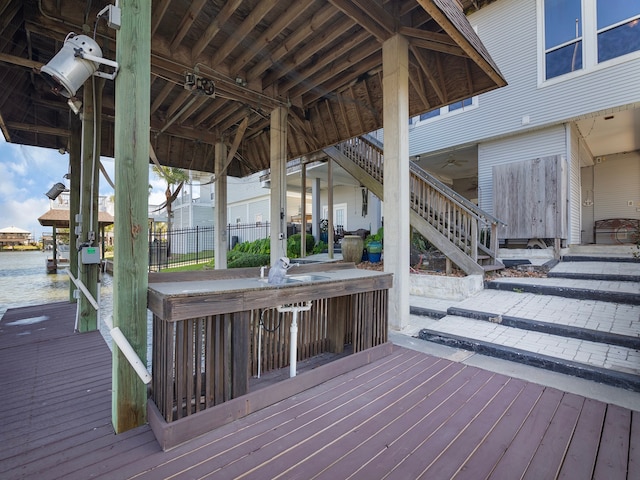 deck with a water view