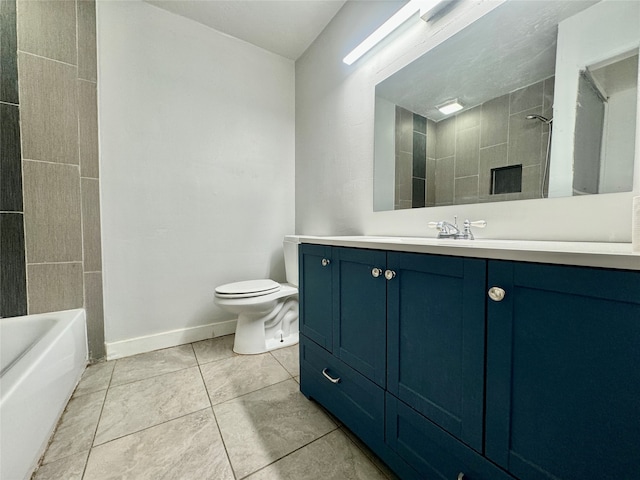 full bathroom with vanity, toilet, tile patterned floors, and tiled shower / bath