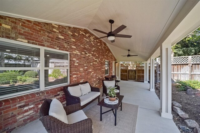 view of patio featuring outdoor lounge area and ceiling fan