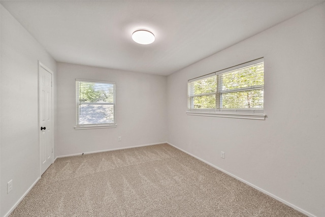 empty room featuring baseboards, a wealth of natural light, and light colored carpet