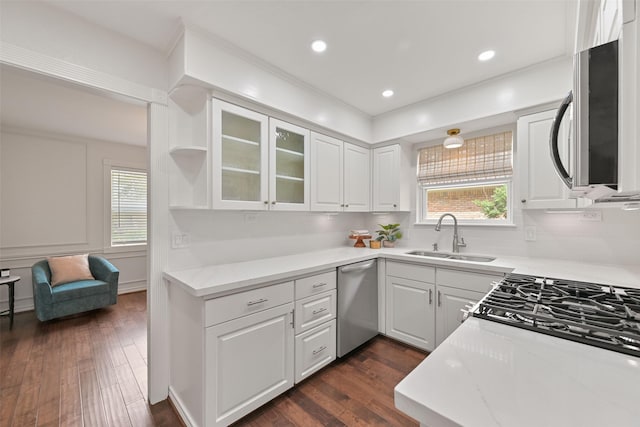 kitchen featuring dark wood-style floors, appliances with stainless steel finishes, a sink, and a healthy amount of sunlight