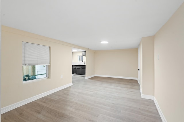 unfurnished room featuring light hardwood / wood-style floors and sink