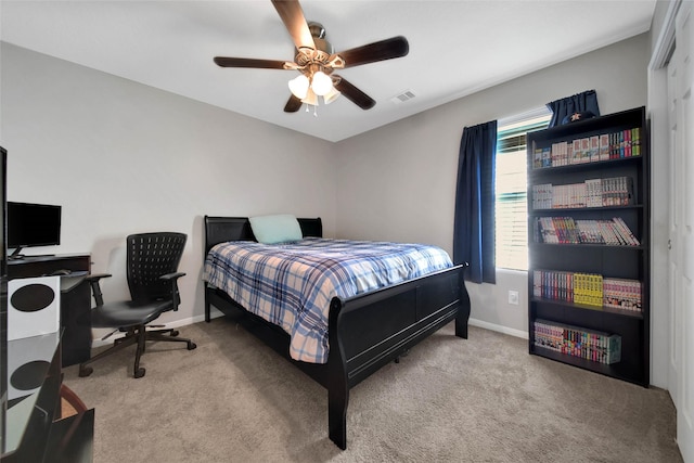 9924 Lace Flower Way, Conroe, TX 77385 - bedroom with carpet floors, an office area, baseboards, and a ceiling fan