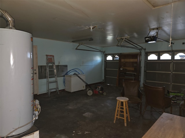 garage featuring gas water heater and a garage door opener