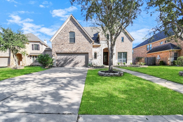 view of front of home featuring a front yard and a garage