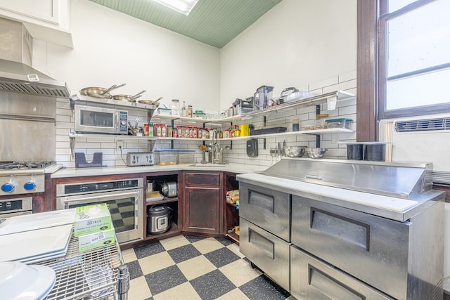 kitchen with extractor fan, decorative backsplash, stainless steel appliances, and sink