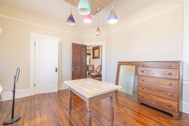 office with dark hardwood / wood-style floors