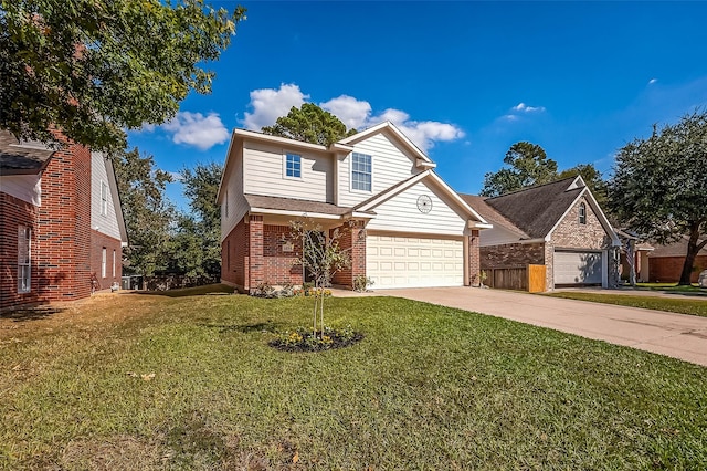 view of front property with a front yard and a garage