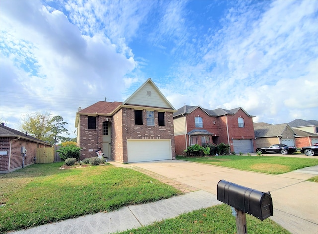 view of front facade featuring a front lawn and a garage