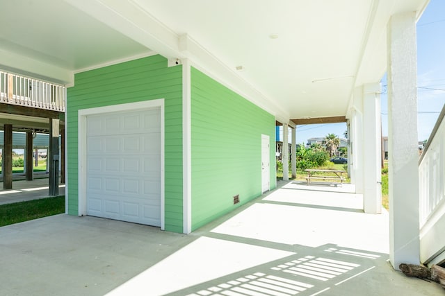 garage with a porch