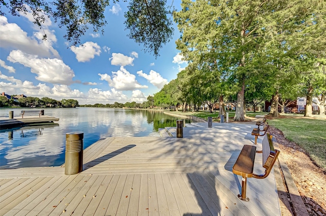 view of dock with a water view